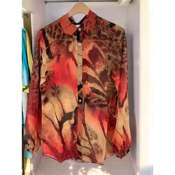 NWT - Da-Nang 100% Silk Flowy Printed Long Sleeve Button-Up Blouse Size: XS - Picture 5 of 8